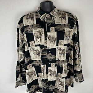 RedHead LS Shirt Men's Large Horse Picture Cotton Shirt Black Tan
